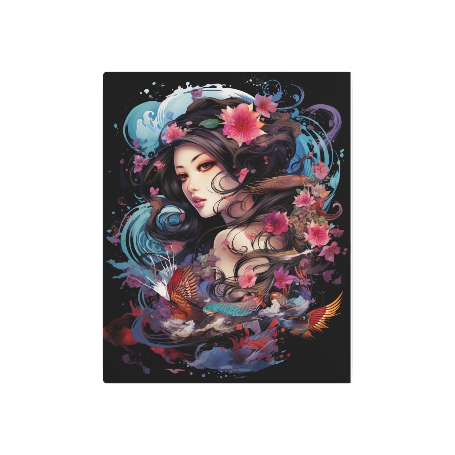 Japanese Floral Portrait Metal Art – Decorative Wall Plaque - The Art Hub