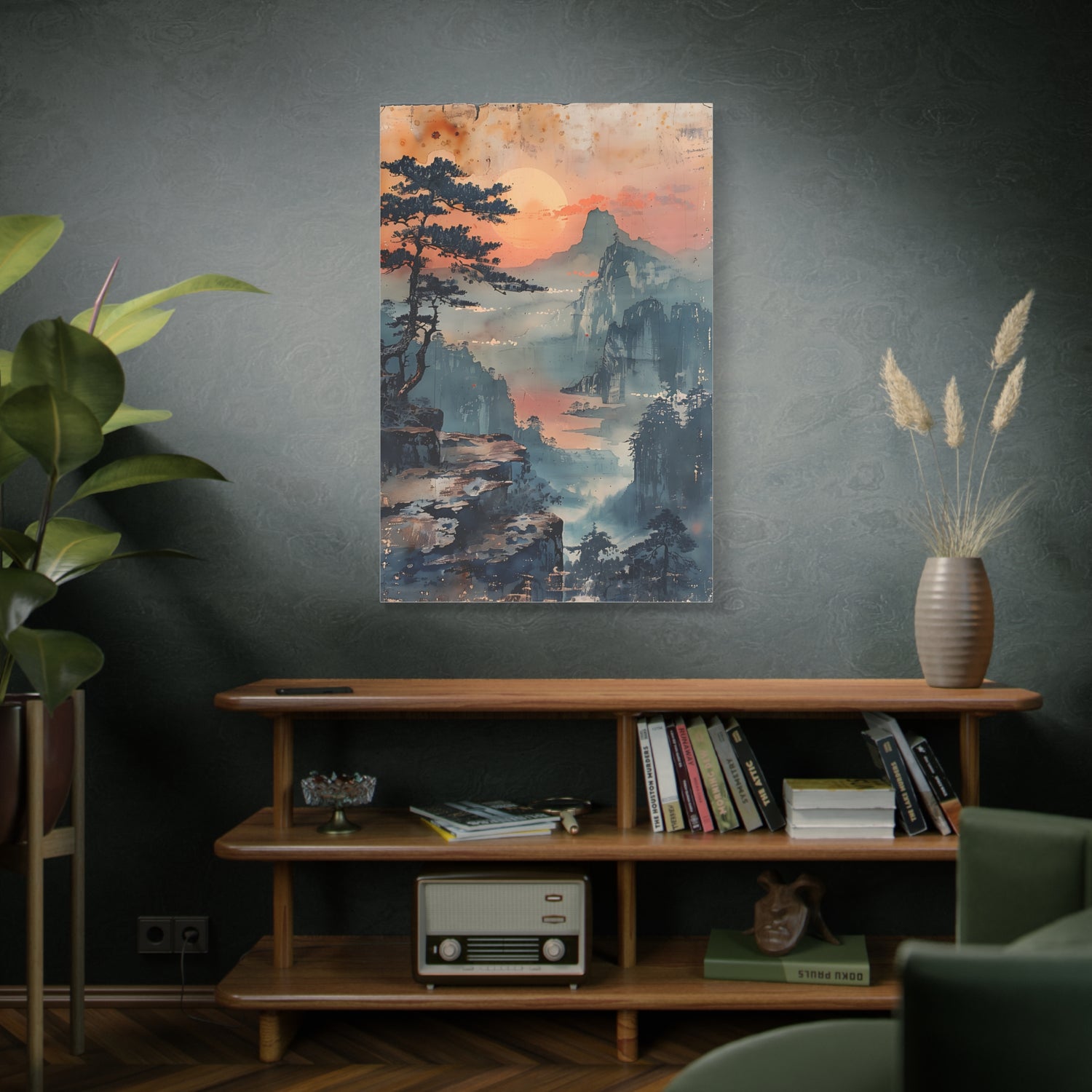 Sunset Mountain Landscape Canvas Print — Misty Pine Cliff Wall Art - The Art Hub