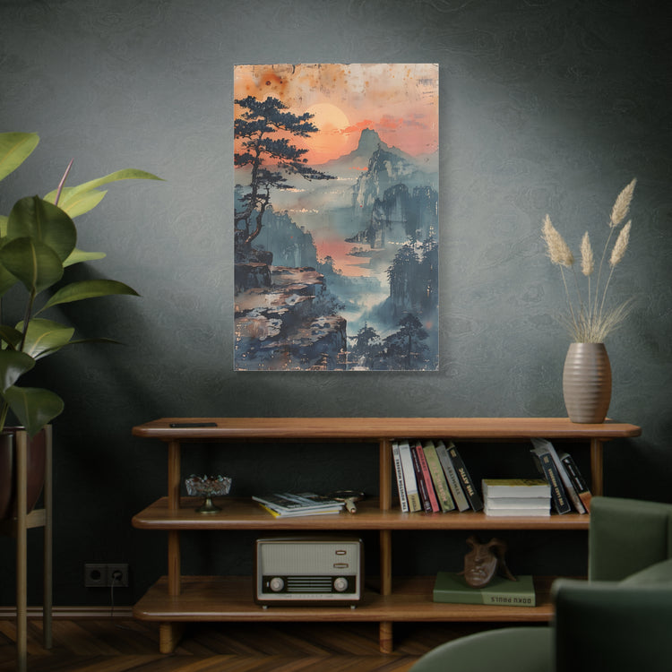 Sunset Mountain Landscape Canvas Print — Misty Pine Cliff Wall Art - The Art Hub