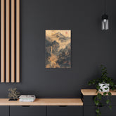 Zen Mountain Mist Canvas Art — Japanese Pagoda Landscape on Stretched Matte Canvas - The Art Hub
