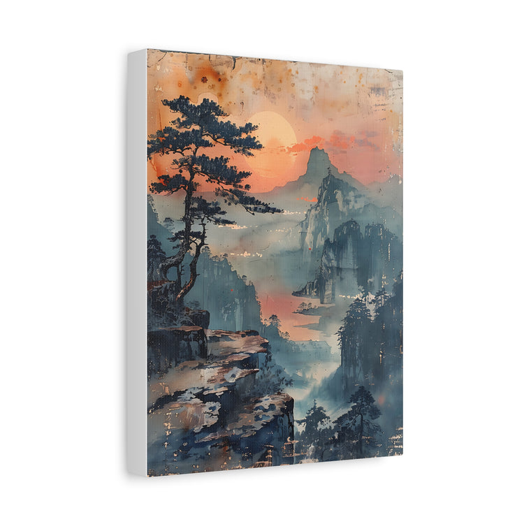 Sunset Mountain Landscape Canvas Print — Misty Pine Cliff Wall Art - The Art Hub