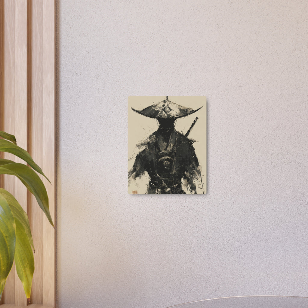 Samurai Ink Warrior Metal Art Sign — Japanese Sumi-e Wall Decor