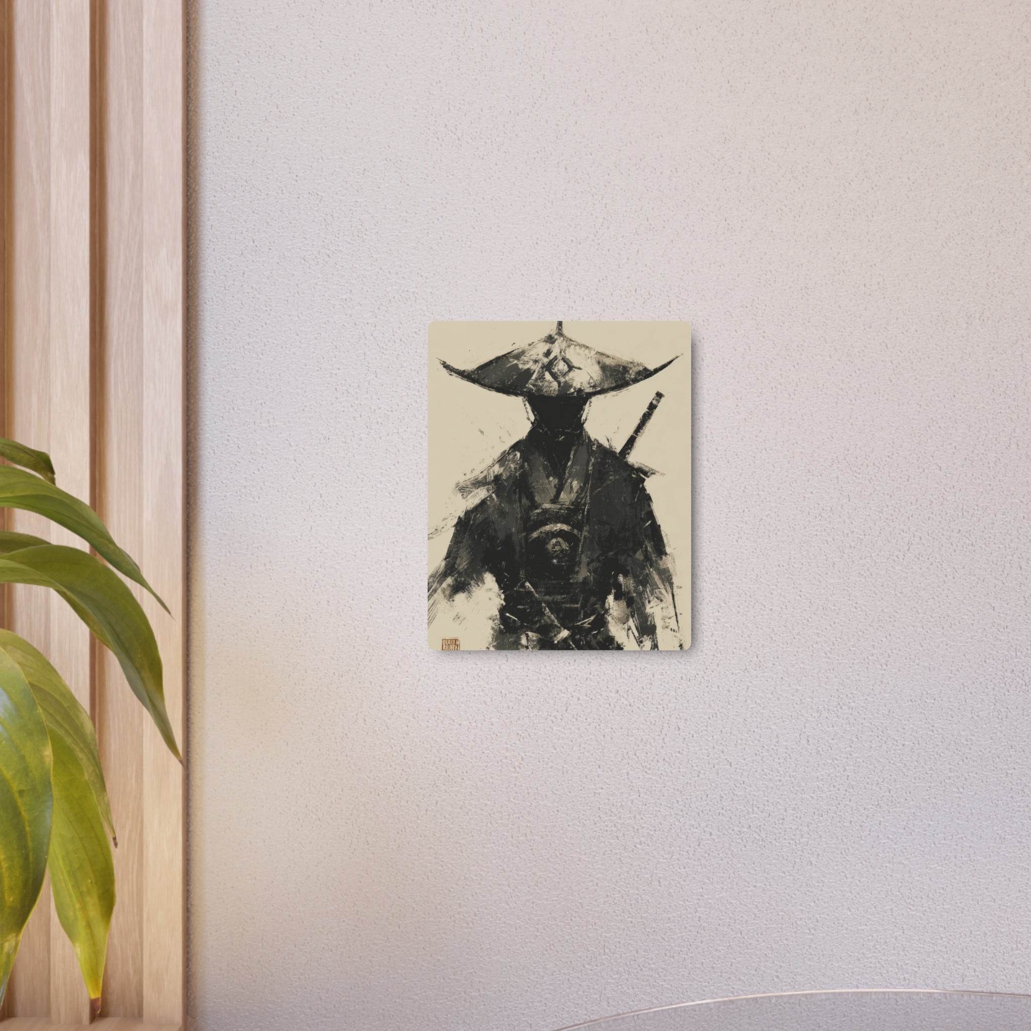 Samurai Ink Warrior Metal Art Sign — Japanese Sumi-e Wall Decor