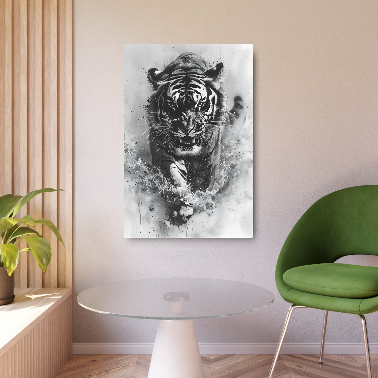 Tiger Metal Art — Dramatic Black & White Running Tiger Wall Decor - The Art Hub