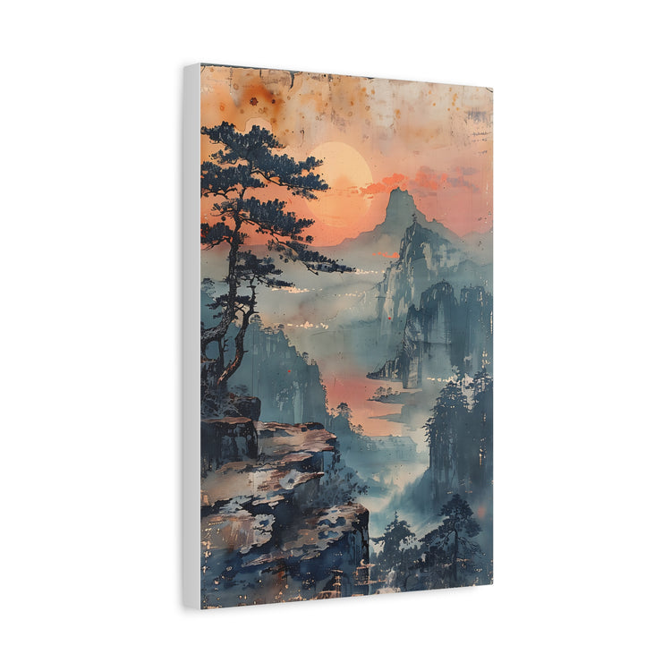Sunset Mountain Landscape Canvas Print — Misty Pine Cliff Wall Art - The Art Hub