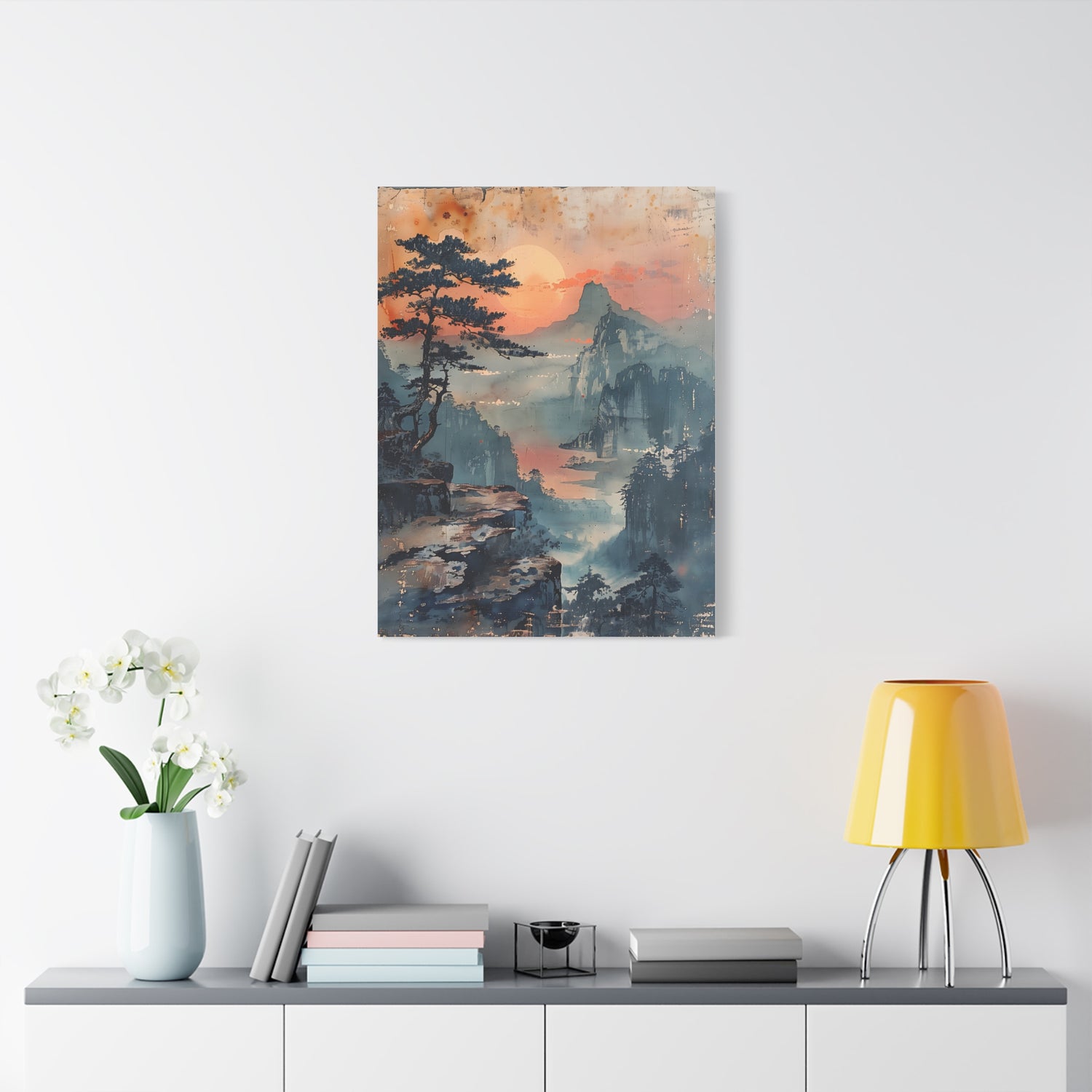 Sunset Mountain Landscape Canvas Print — Misty Pine Cliff Wall Art - The Art Hub