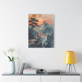 Sunset Mountain Landscape Canvas Print — Misty Pine Cliff Wall Art - The Art Hub