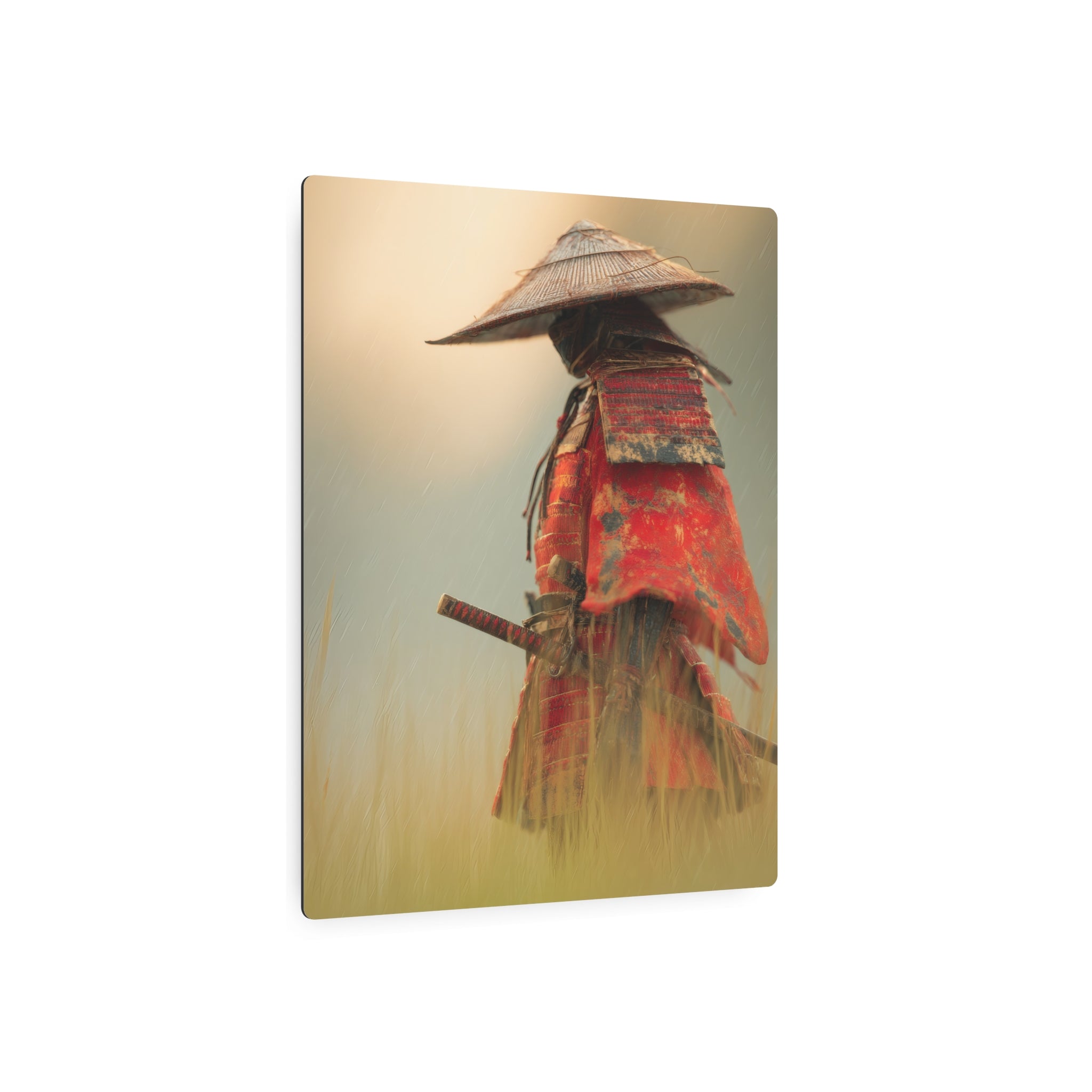 Samurai Metal Art Sign — Vintage Red Armor Wall Decor