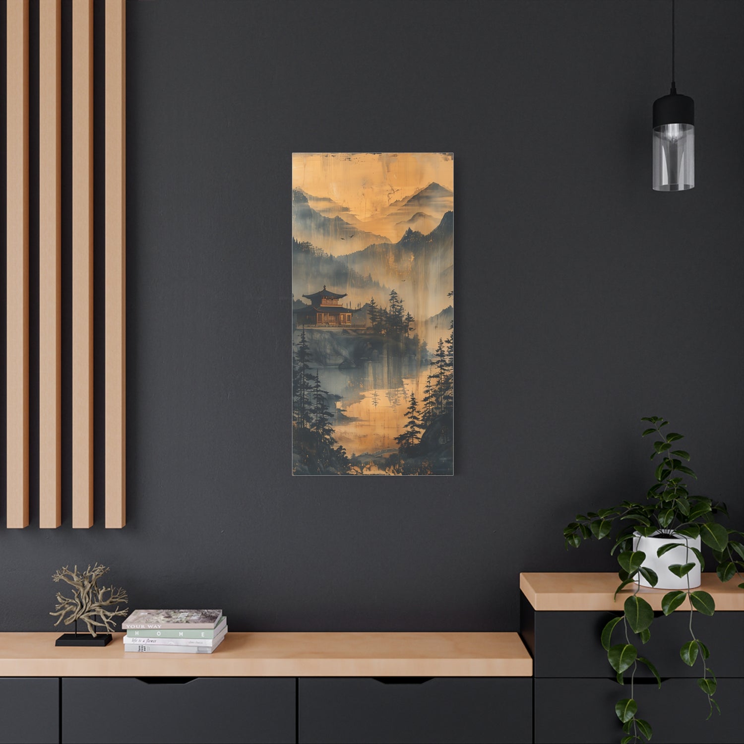 Golden Mist Mountain Landscape Canvas — Asian Pagoda Wall Art - The Art Hub