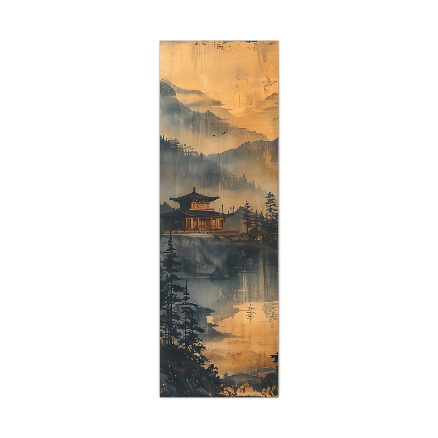 Golden Mist Mountain Landscape Canvas — Asian Pagoda Wall Art - The Art Hub