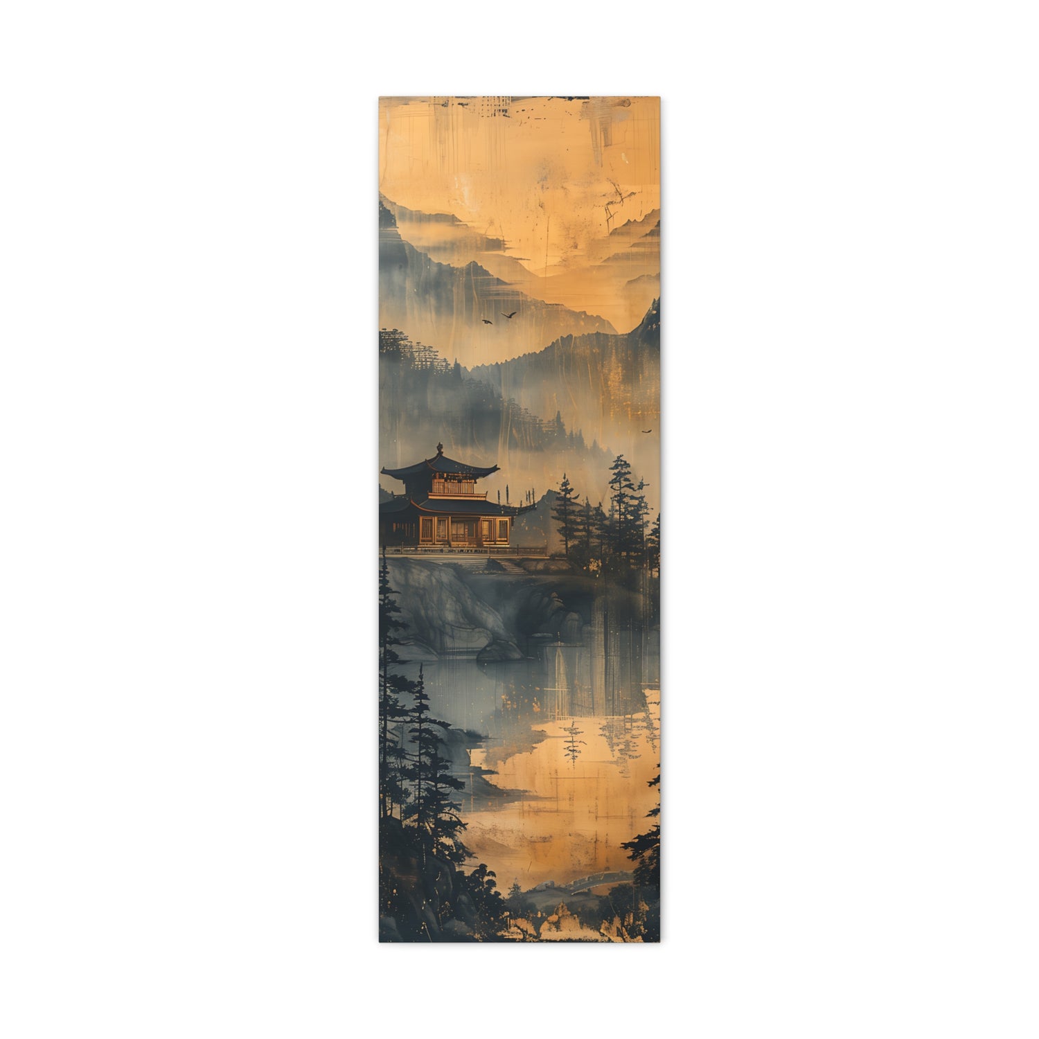 Golden Mist Mountain Landscape Canvas — Asian Pagoda Wall Art - The Art Hub
