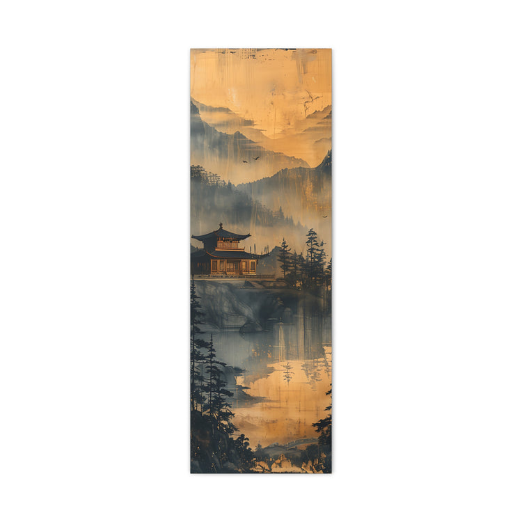 Golden Mist Mountain Landscape Canvas — Asian Pagoda Wall Art - The Art Hub
