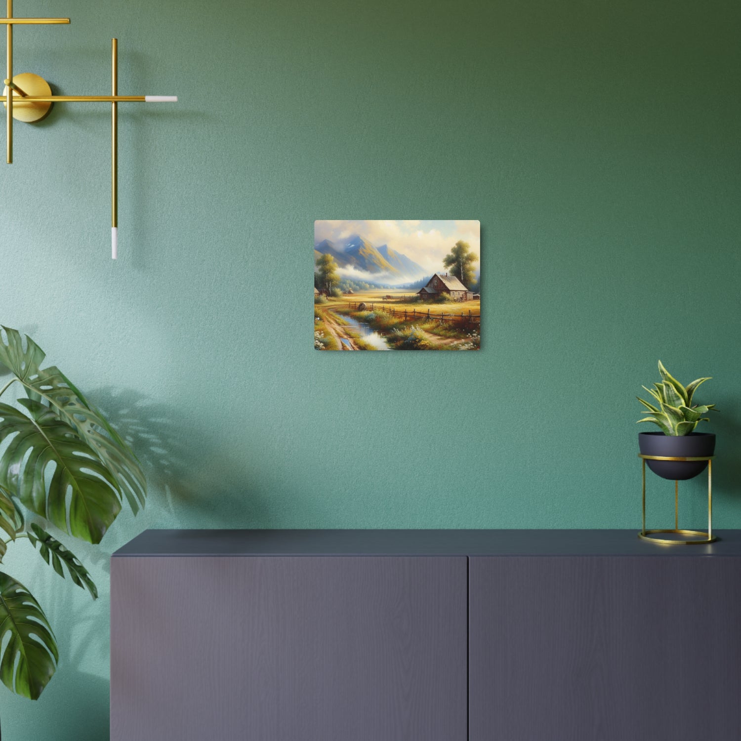 Metal Art Rustic Mountain Farm Scene Metal Art Wall Decor - The Art Hub