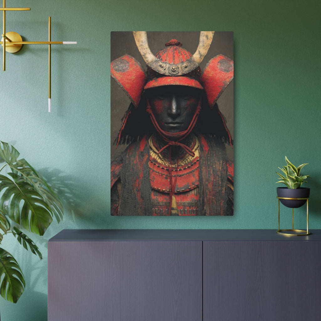 Samurai Armor Metal Art Sign — Red Warrior Wall Decor