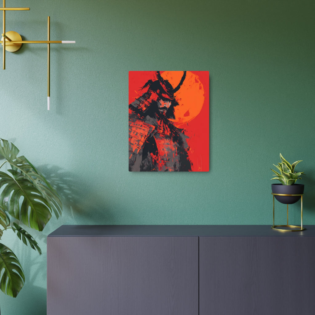 Samurai Moon Metal Art Sign — Red Warrior Wall Decor