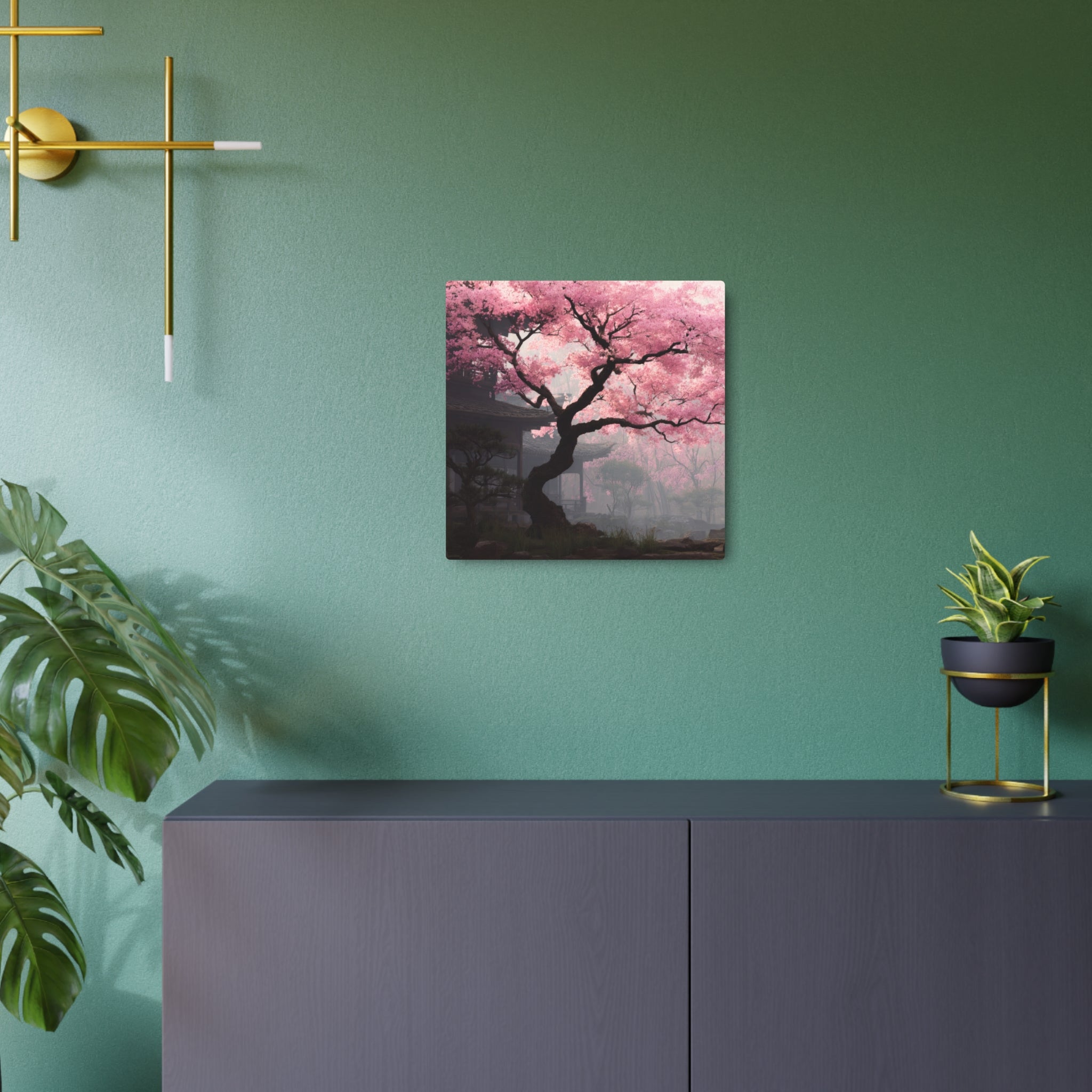 Cherry Blossom Metal Art Sign — Japanese Sakura Wall Decor