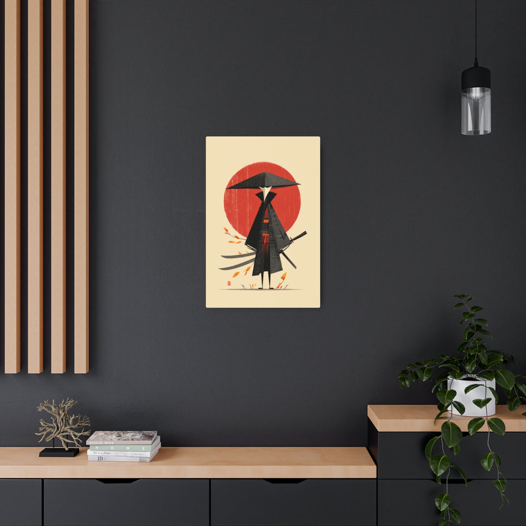 Samurai Metal Art Sign — Minimal Japanese Warrior Wall Decor with Red Sun