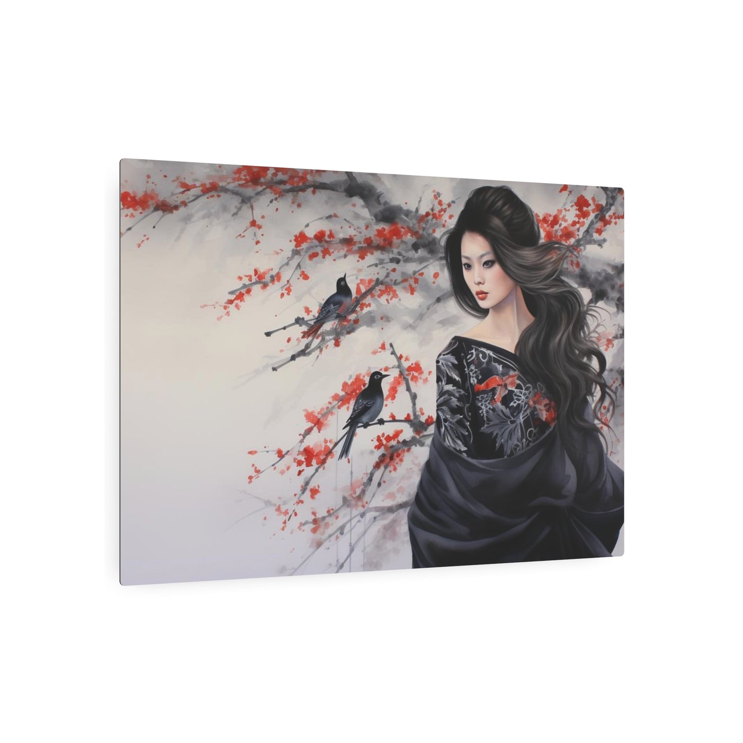 Metal Art Geisha with Sakura & Crows Wall Decor - The Art Hub