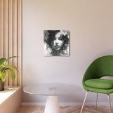 Metal Wall Art Sign — Monochrome Portrait of Woman with Floral Accents - The Art Hub