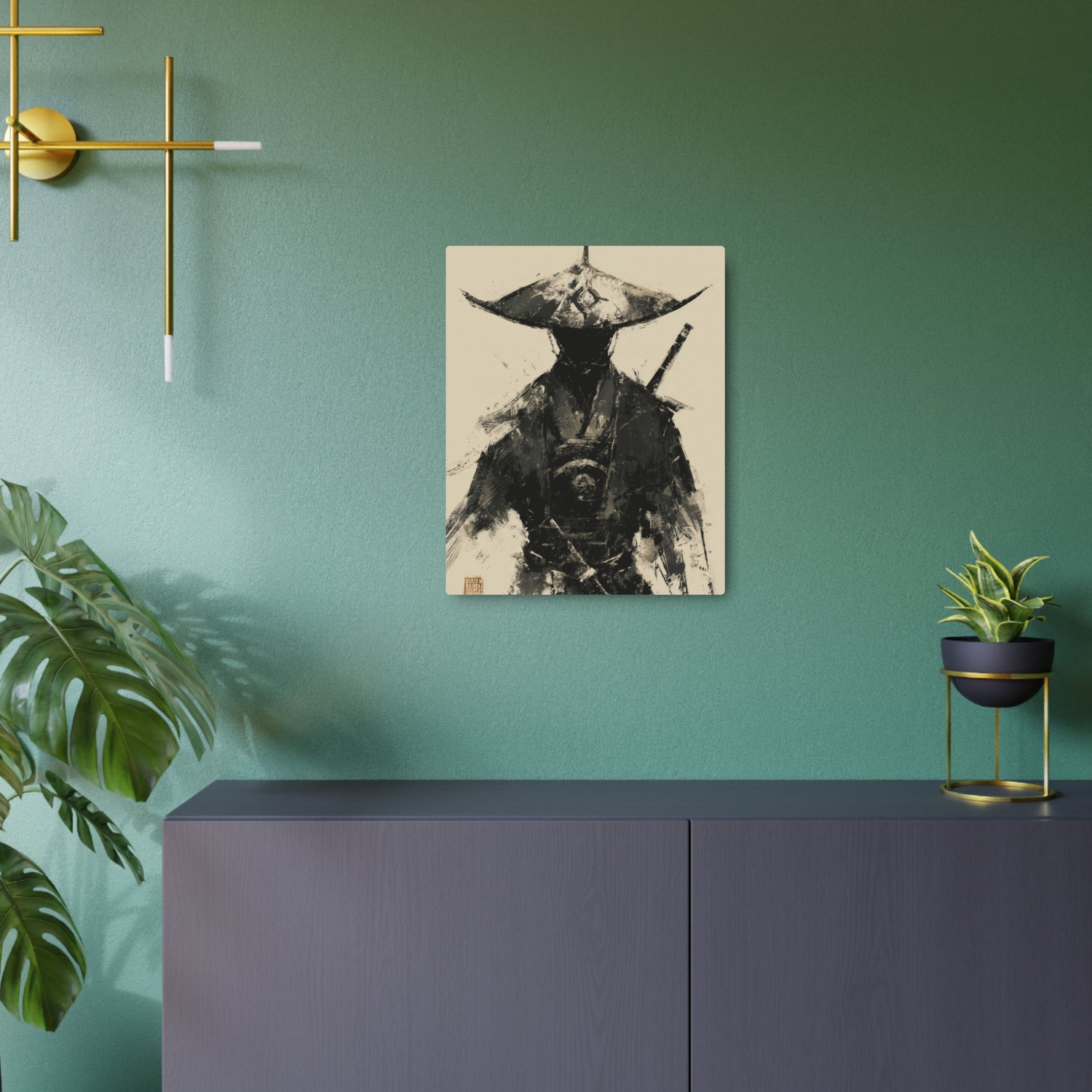 Samurai Ink Warrior Metal Art Sign — Japanese Sumi-e Wall Decor - The Art Hub