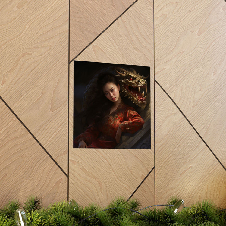 Matte Vertical Poster — Asian Warrior Woman with Dragon Art Print - The Art Hub