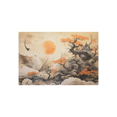 Japanese Landscape Metal Art Orange Sun & Bonsai Trees Wall Decor - The Art Hub