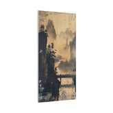 Serene Mountain Bridge Canvas Wall Art — East Asian Landscape Matte Stretched Print - The Art Hub