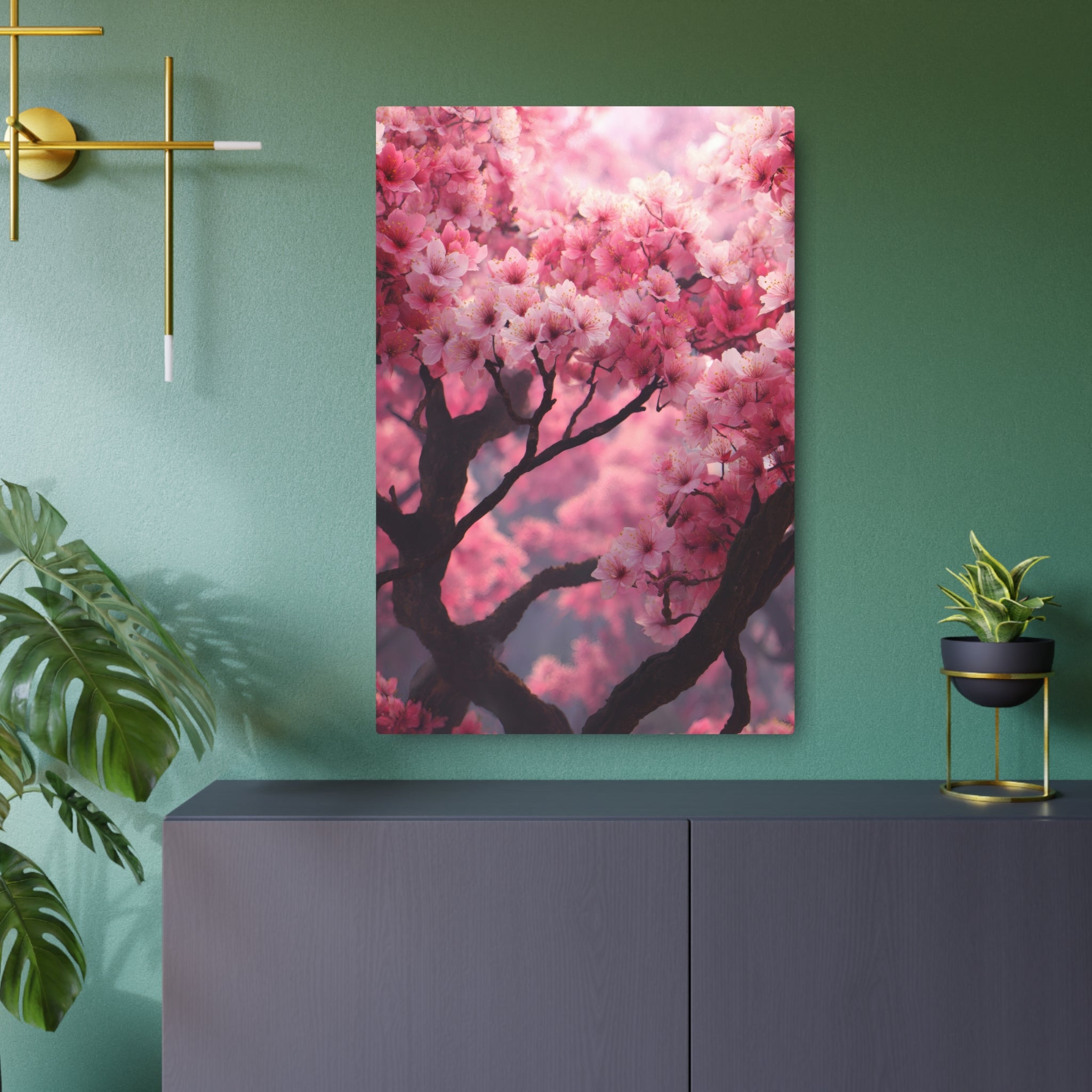 Cherry Blossom Metal Art Sign — Pink Floral Wall Decor