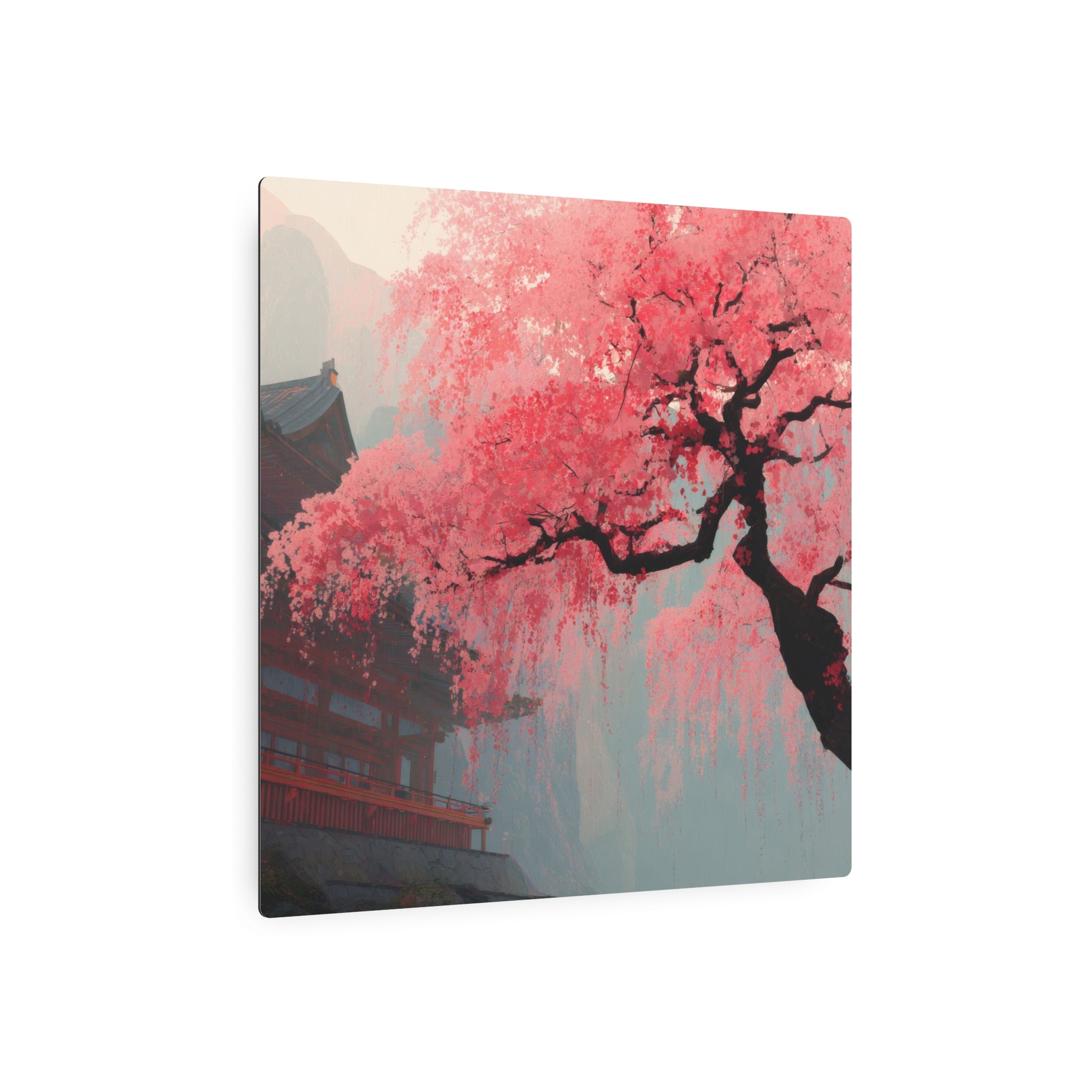 Cherry Blossom Metal Art Sign – Pink Sakura Landscape Wall Décor
