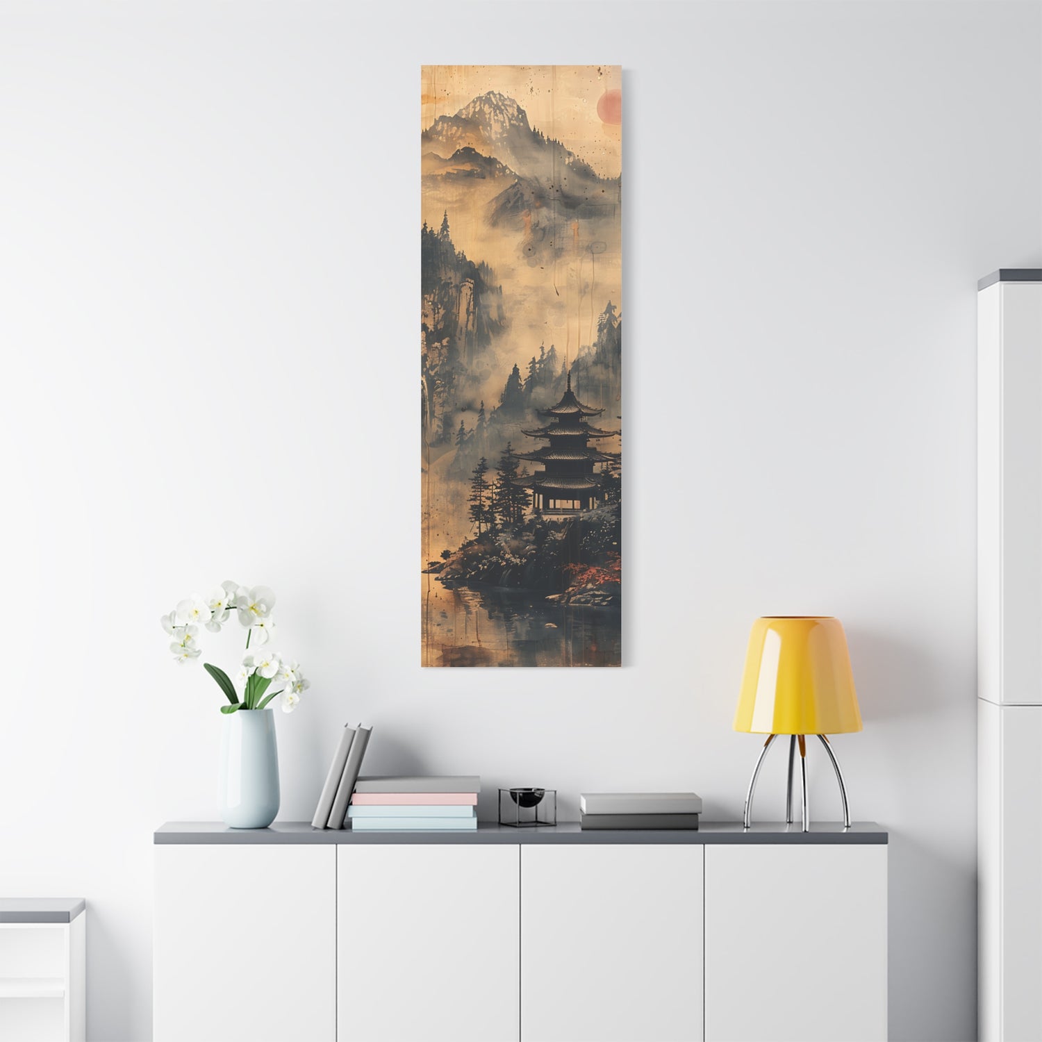 Zen Mountain Mist Canvas Art — Japanese Pagoda Landscape on Stretched Matte Canvas - The Art Hub