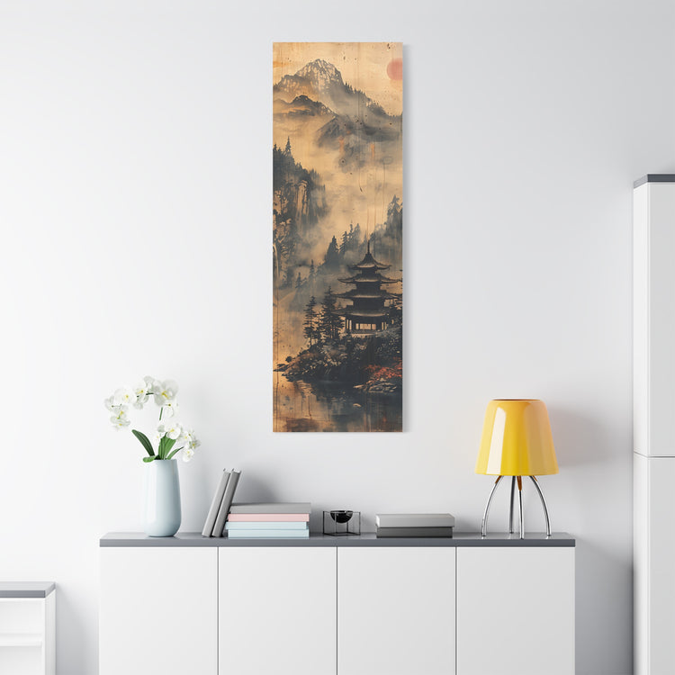 Zen Mountain Mist Canvas Art — Japanese Pagoda Landscape on Stretched Matte Canvas - The Art Hub