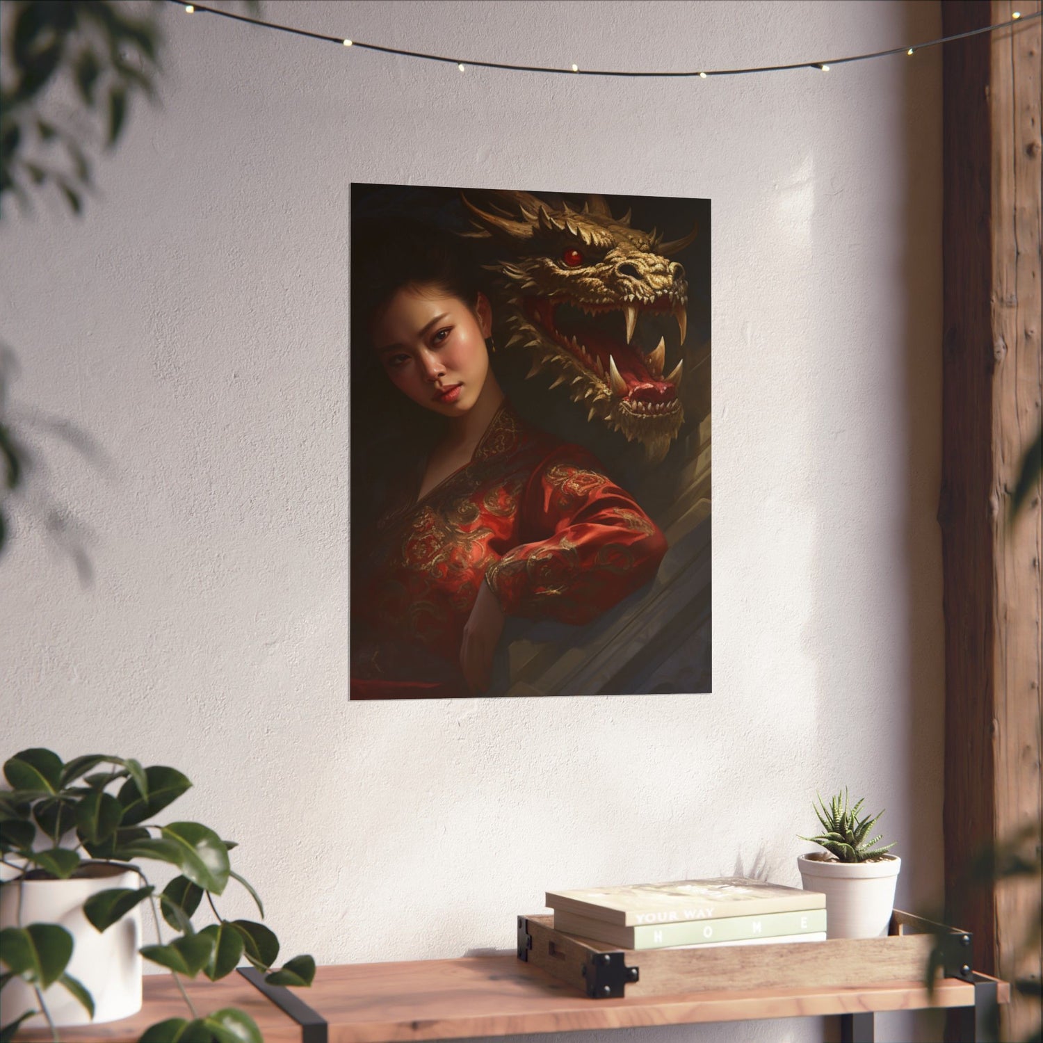 Matte Vertical Poster — Asian Warrior Woman with Dragon Art Print - The Art Hub