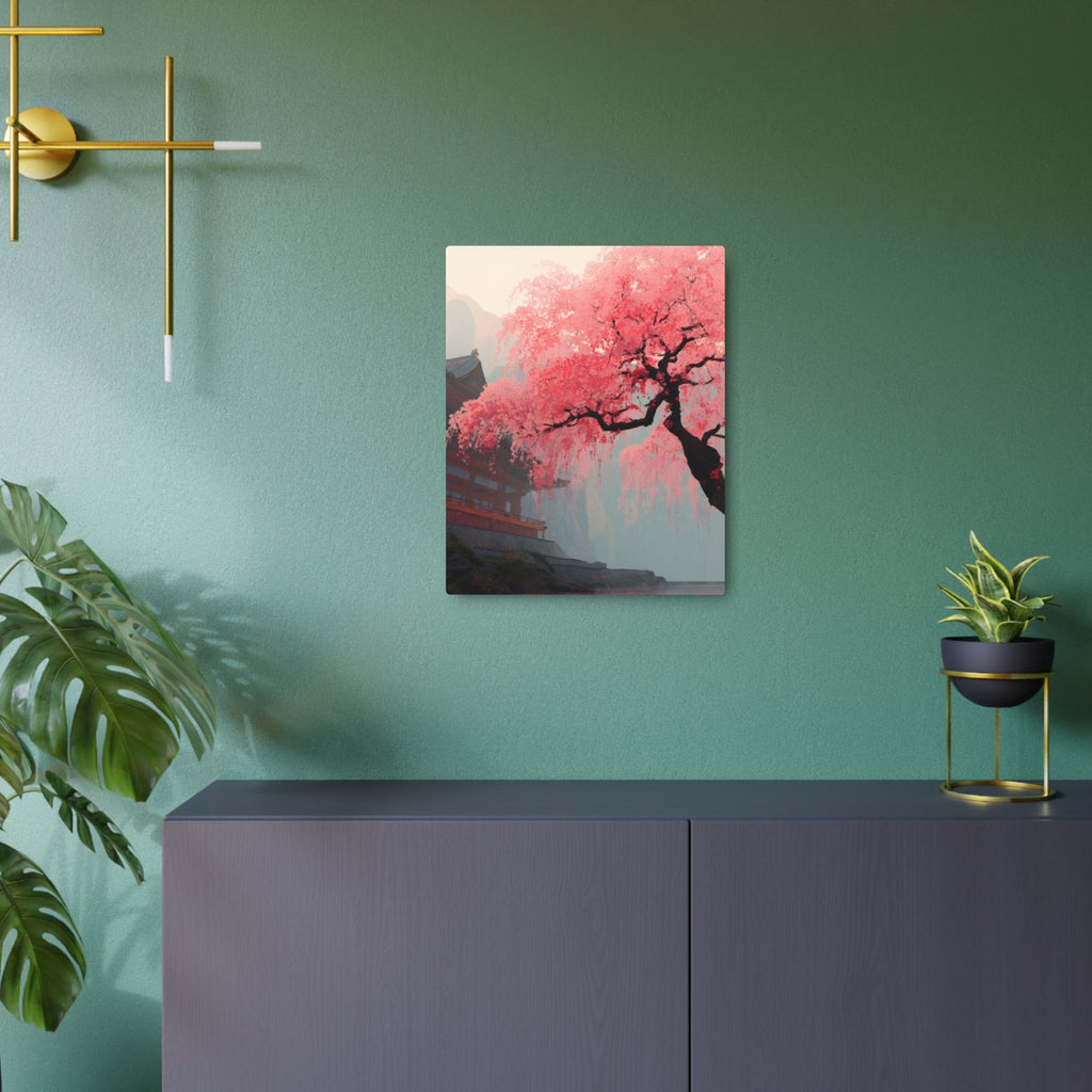 Cherry Blossom Metal Art Sign – Pink Sakura Landscape Wall Décor