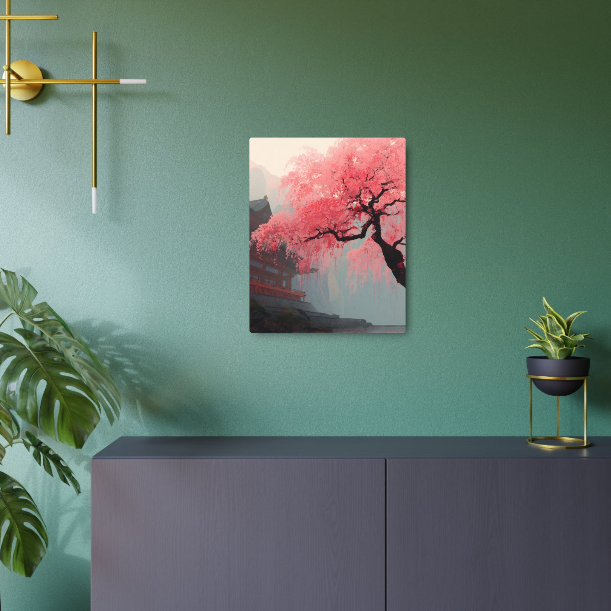 Cherry Blossom Metal Art Sign – Pink Sakura Landscape Wall Décor