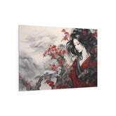 Metal Art Elegant Geisha Landscape with Red Maple Blossoms - The Art Hub