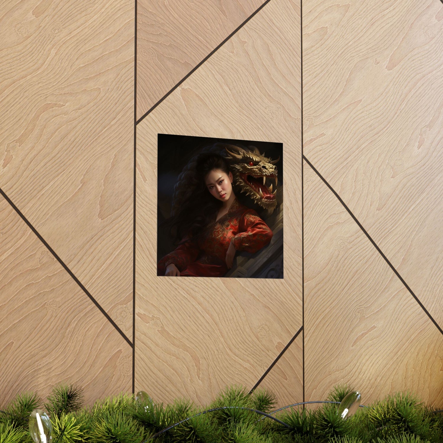 Matte Vertical Poster — Asian Warrior Woman with Dragon Art Print - The Art Hub