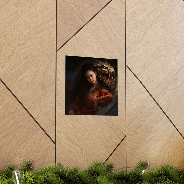 Matte Vertical Poster — Asian Warrior Woman with Dragon Art Print - The Art Hub
