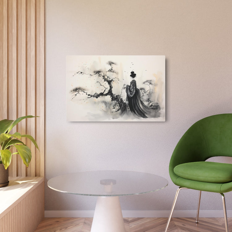 Metal Art Zen Geisha Ink Landscape Wall Plaque - The Art Hub