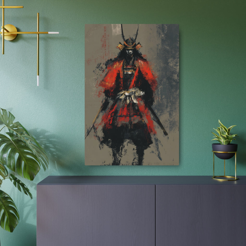 Samurai Warrior Metal Art Sign — Abstract Red Armor Wall Décor