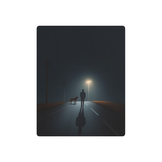 Metal Art Night Walk Silhouette with Dog | Atmospheric Streetlight Wall Art - The Art Hub