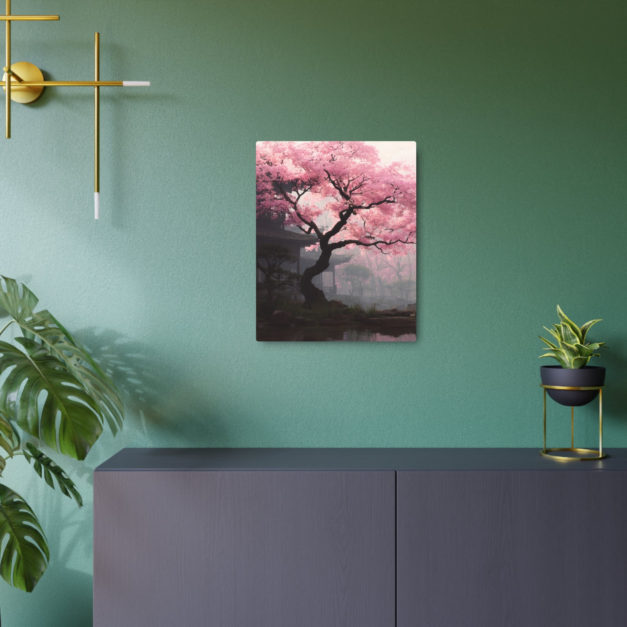 Cherry Blossom Metal Art Sign — Japanese Sakura Wall Decor