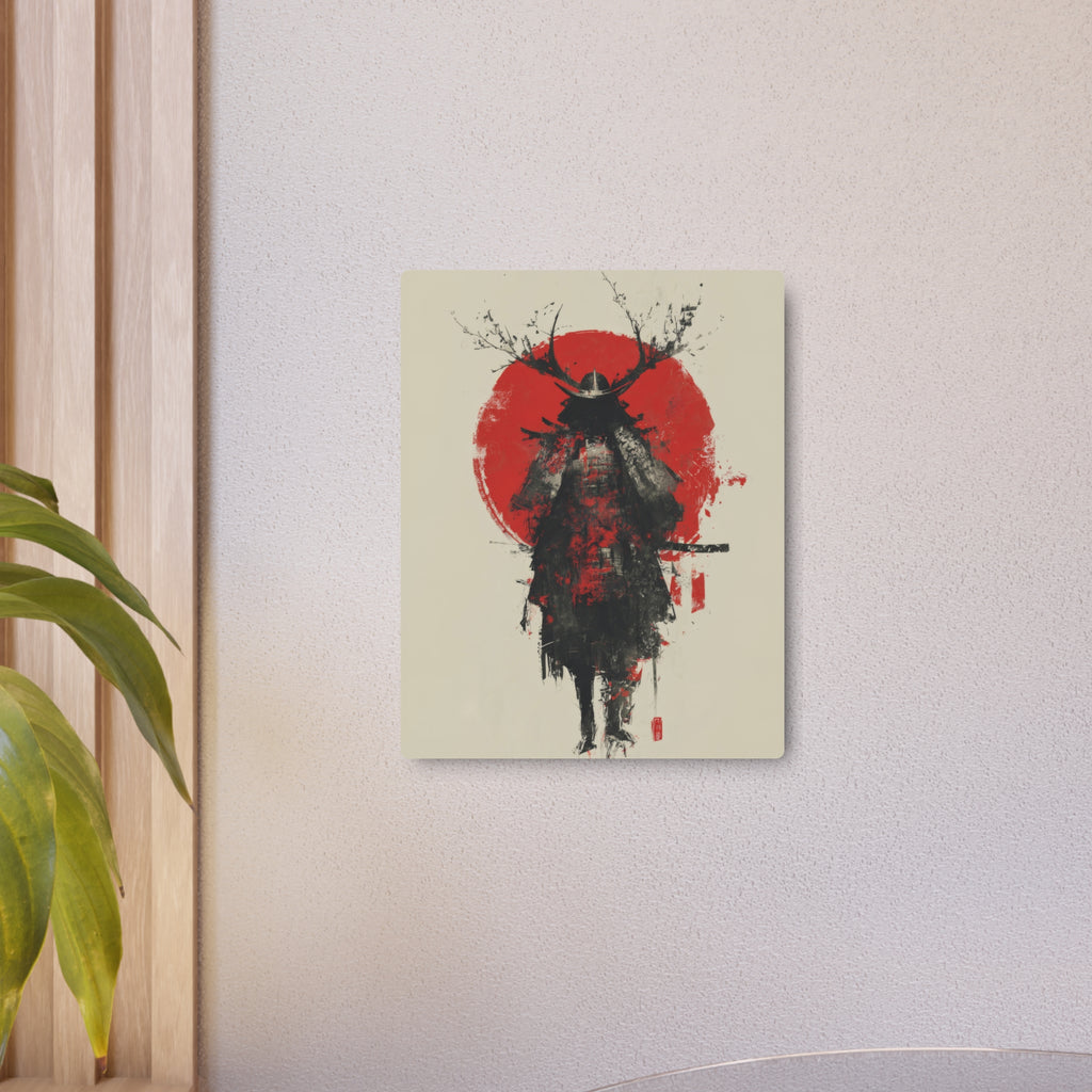 Samurai Metal Art Sign — Red Sun Warrior Wall Decor