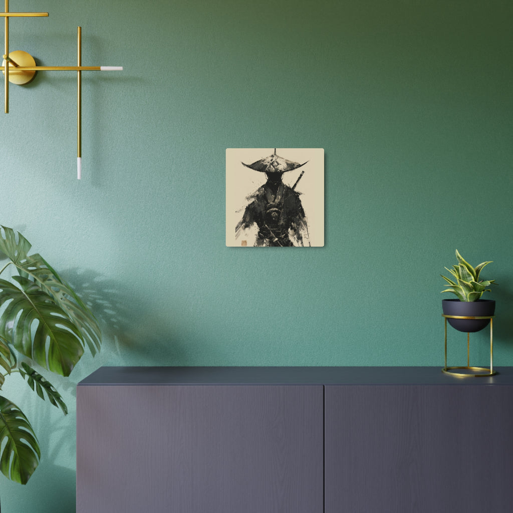 Samurai Ink Warrior Metal Art Sign — Japanese Sumi-e Wall Decor