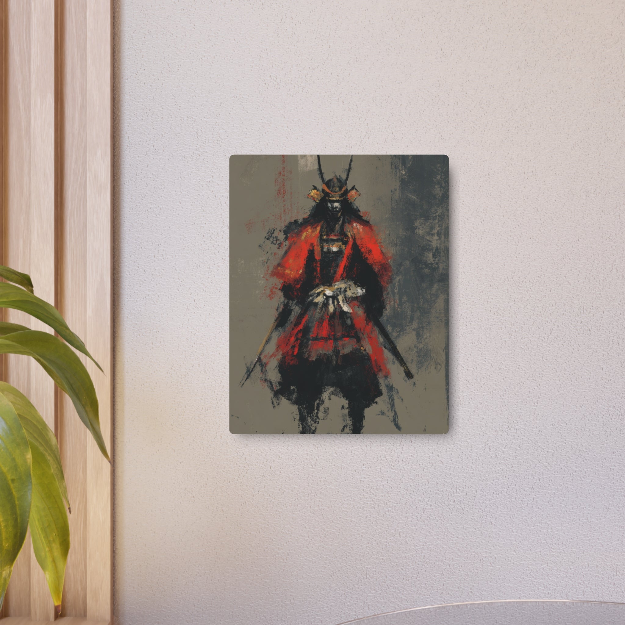 Samurai Warrior Metal Art Sign — Abstract Red Armor Wall Décor