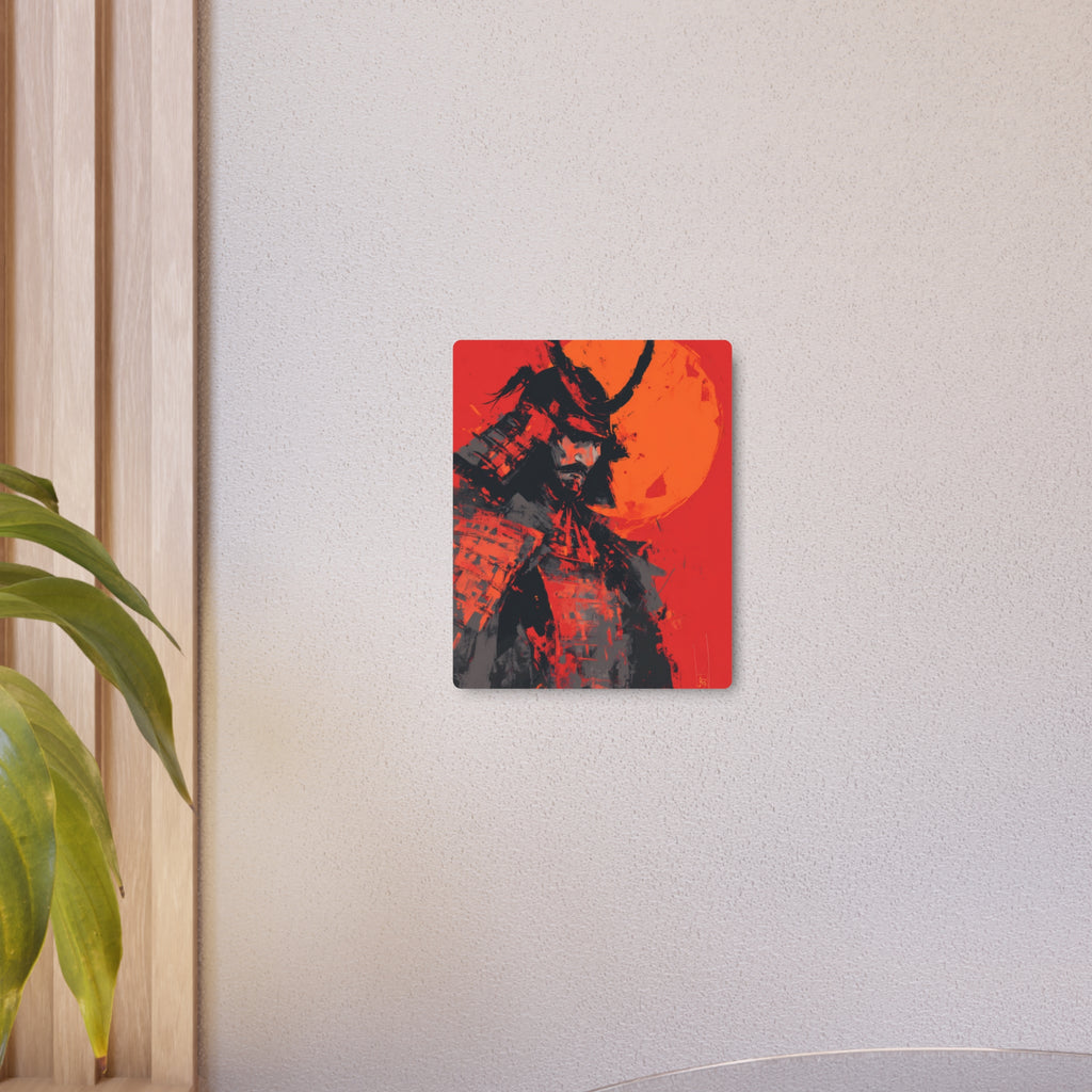 Samurai Moon Metal Art Sign — Red Warrior Wall Decor