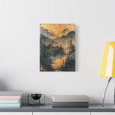 Golden Mist Mountain Landscape Canvas — Asian Pagoda Wall Art - The Art Hub