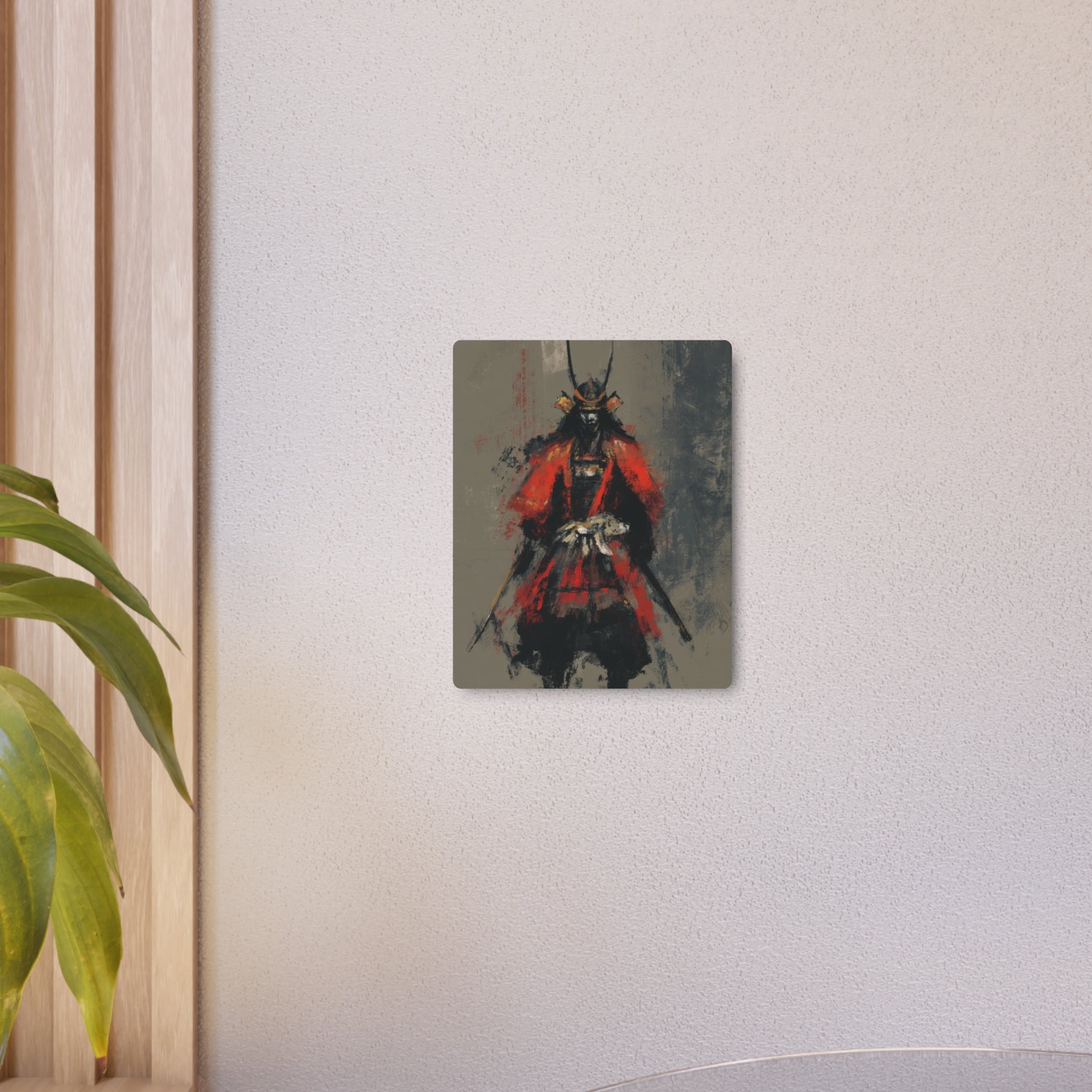 Samurai Warrior Metal Art Sign — Abstract Red Armor Wall Décor