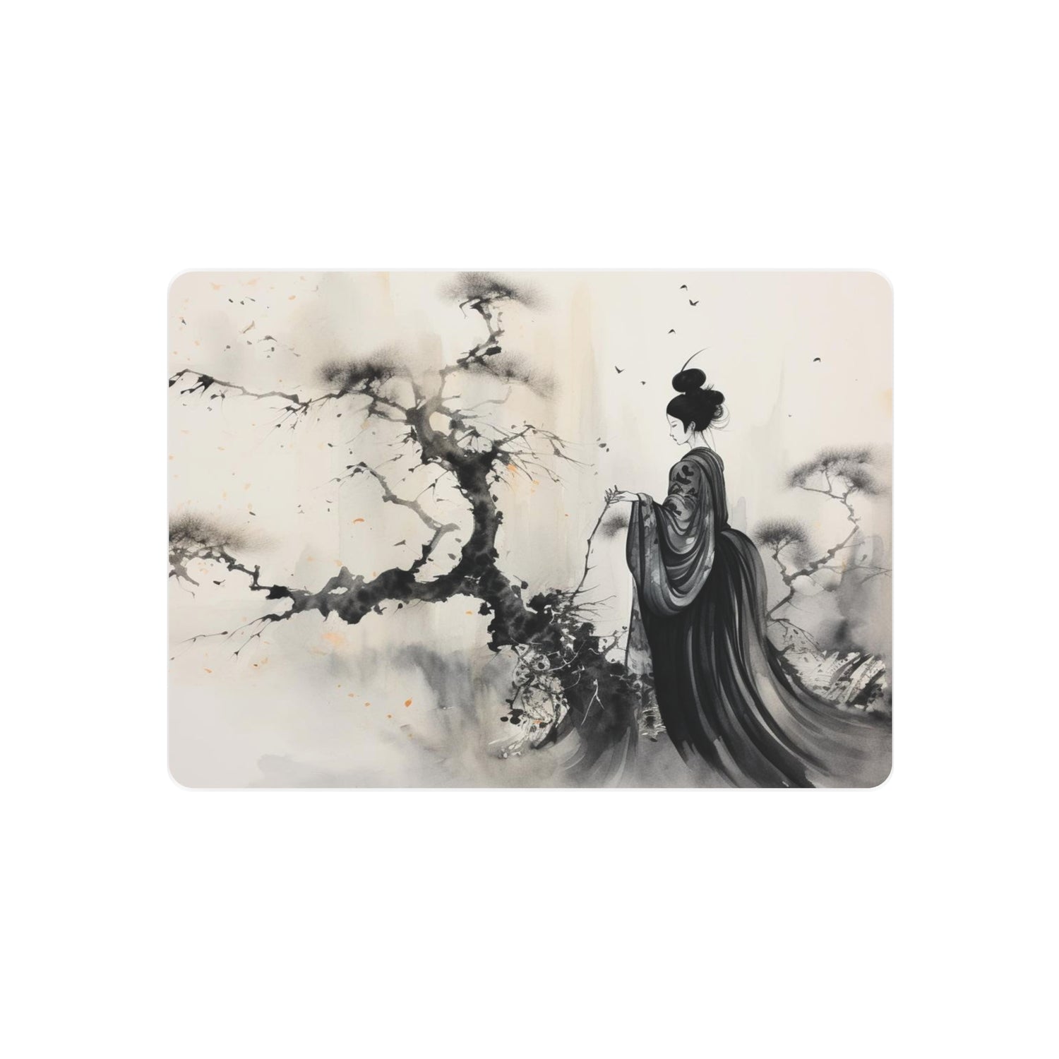 Metal Art Zen Geisha Ink Landscape Wall Plaque - The Art Hub