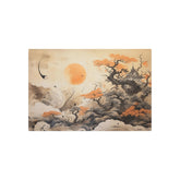 Japanese Landscape Metal Art Orange Sun & Bonsai Trees Wall Decor - The Art Hub