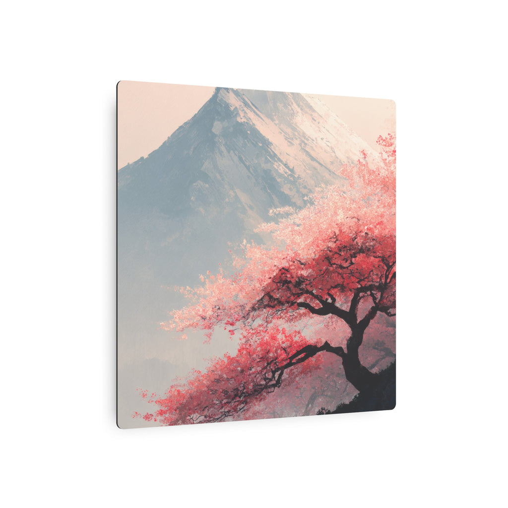 Metal Art Sign - Cherry Blossom Mountain Landscape Wall Decor